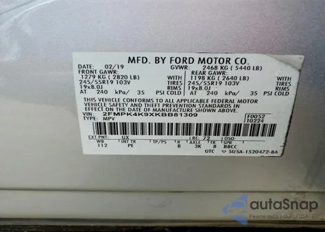 2019 Ford Edge Titanium from USA, damaged, VIN 2FMPK4K9XKBB81309